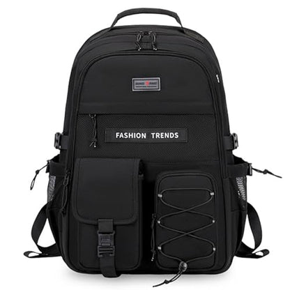 Lohol Multi-Pocket Backpack with 15.6 inch Laptop Compartment, Water Resistant Bookbag for School College and Travel (Black) - color: Black