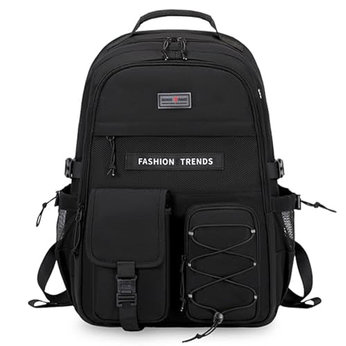 Lohol Multi-Pocket Backpack with 15.6 inch Laptop Compartment, Water Resistant Bookbag for School College and Travel (Black) - color: Black
