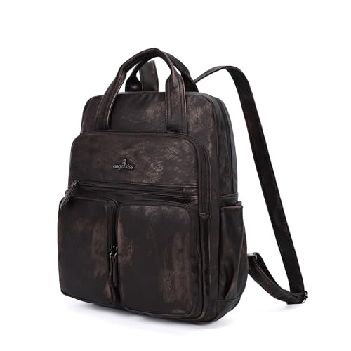 Angel Kiss Backpack Purse for Women Soft Washed Leather Multi Pocket Casual Travel Backpacks… - color: Bronze