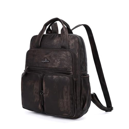 Angel Kiss Backpack Purse for Women Soft Washed Leather Multi Pocket Casual Travel Backpacks… - color: Bronze