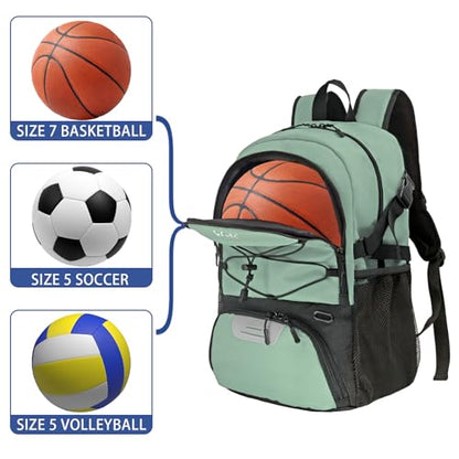 WOLT Basketball Backpack Large Sports Bag with Separate Ball Holder & Shoes Compartment, Best for Basketball, Soccer,Gym - color: Green