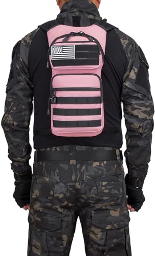 Insulated Water Hydration Pack Bag with 3L TPU Bladder Tactical Molle Hydration Backpack for Hiking Cycling Running - color: Light Pink