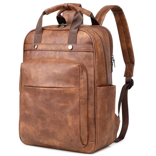Rcrirth PU Leather Laptop Backpack Women for Travel | 17 Inch Laptop Bag for Women - Large Capacity Teacher Nurse Computer Bag for Work (Brown) - color: Brown