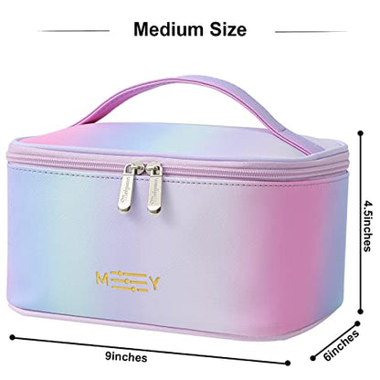 Meiyuuo Makeup Bag Large Cosmetic Bags for Women Girls Cute Travel Zipper Pouch Toiletry Organizer for Beauty Essentials Waterproof (Gradient Rainbow Pink) - color: RAINBOW PINK