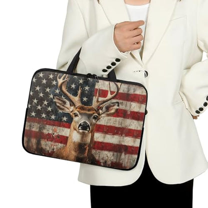 America Flag Deer Laptop Sleeve, Shockproof Laptop Tote Bag, Computer Bag Fits Up to 17 Inch, Zipper Tablet Sleeves Carrying Case for 4th of July USA 250 Years, Notebook Briefcase - color: America Flag Deer, size: 10 Inch