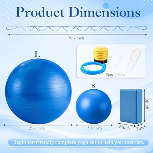 Pilates Set with 2 Yoga Exercise Balls (25.6”&9.8”), Yoga Block, Stretch Strap & Foot Pump, Stability Fitness Ball Kit for Home Gym Equipment Workout Pregnancy Physical Therapy - color: Dark Blue