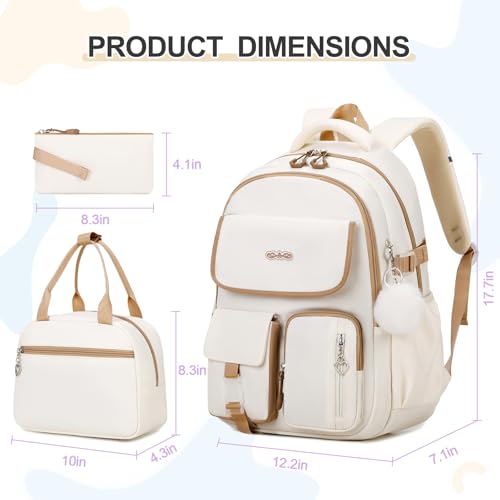 DIGOBAY Backpacks for Girls, 3PCS School Backpack with Lunch Box Pencil Pouch for Teen Girls Kids Elementary Primary Middle High College Travel School bag Bookbag Set （Beige-Khaki） - color: Beige-khaki