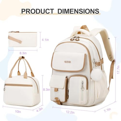 DIGOBAY Backpacks for Girls, 3PCS School Backpack with Lunch Box Pencil Pouch for Teen Girls Kids Elementary Primary Middle High College Travel School bag Bookbag Set （Beige-Khaki） - color: Beige-khaki