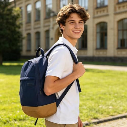 HEAD Waterproof College Backpack for Women & Men, Lightweight Casual Daypack with 15.6 Inch Laptop Compartment, Compact Basic Bag with Inside Water Bottle Pocket for Sport, Fitness, Daily Use - color: Navy