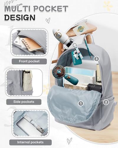 BJLFS Light Grey Cute School Backpack with Laptop Compartment Small Travel Laptop Backpack for Women Men Waterproof College Backpack Simple School Bag for Teens Girls Boys - color: Light Grey