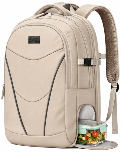 MATEIN HER Work Laptop Backpack for Women with Lunch Box Compartment, Khaki | Meal Prep Bag, Water Resistant, with Water Bottle Holder, 17.3'' Notebook, Teacher Nurse Lunchbox Backpack for Travel Commute - color: Khaki