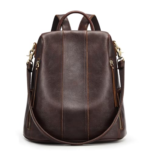S-ZONE Leather Backpack Purses for Women Antitheft Rucksack Shoulder Bag Medium - color: 4-deep Brown