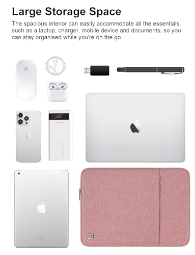 DOMISO Laptop Case Laptop Sleeve Cover Compatible with 14 inch MacBook Pro M4/M3/M2/M1 Pro/Max 2024-2021, Compatible with 13.3 inch HP Dell ASUS Lenovo Notebook, Water-Resistant Bag with Pocket, Pink - color: Pink, size: 13-13.3 inch