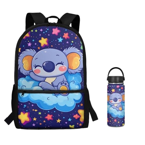 ZOUTAIRONG Boys Girls School Bags Insulated Water Bottle for Hot & Cold Drinks, Cartoon Koala Print Trendy Casual Backpack with Side Pockets - color: Cartoon Koala