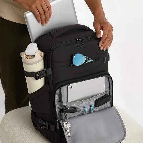 mibasies 40L Travel Backpack for Women & Men: Flight Approved Carry On Backpack, TSA Personal Item Bag with Water Bottle Pocket, Weekender Essentials Backpacks fits 17" Laptop - Black - color: Black, size: X-Large