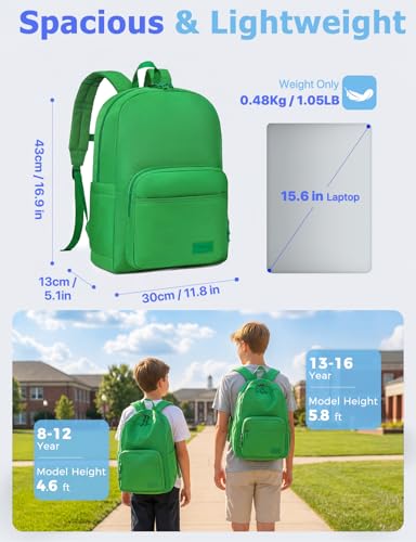 VASCHY School Backpacks, Lightweight Bookbag Schoolbag for Boys Girls Casual Basic Simple Daypack for Men Women Bright Green - color: Bright Green