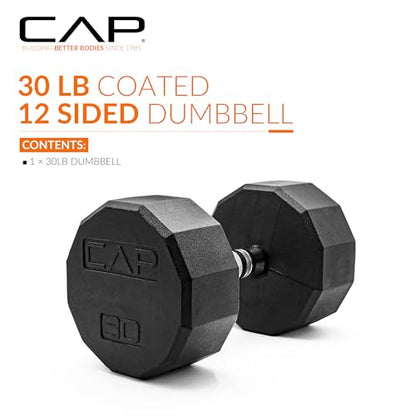 CAP Barbell Coated Hex Dumbbell Weight - Single | 10-120 lbs | Multiple Options - size: 30 lb, style: 12-Sided - Chrome Handle