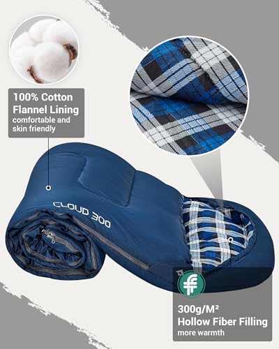 KingCamp 45°F Kids Sleeping Bag, Lightweight Waterproof & Compact Flannel Sleeping Bags Cold Weather & Warm Youth Essentials Gear Accessories for Camping, Fits 10-12 Children up to 4'7"-5'5" Tall - color: 8.6°F ~44.6°F Navy Right