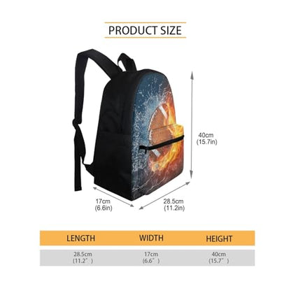 AFPANQZ Men's Backpacks Basketball Fire Print Big Capacity Schoolbags with Front Pocket Bookbag Waterproof Rucksack Multi-function Pockets School Bags for Elementary School - color: Baseball Fire