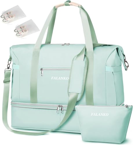 Weekender Bags for Women,Large 44L Expandable Travel Duffel Bag with Shoe Compartment,Toiletry Bag Set,Wet Pocket,Overnight Backpack Carry On Tote for Outdoor,Hospital,Gym,Beach - color: Green, size: Large