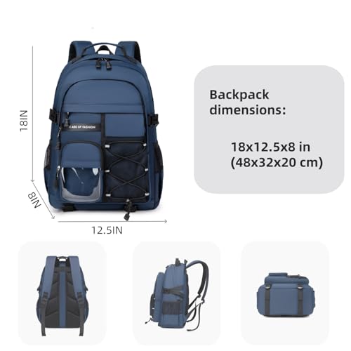 Laptop Backpack Boys Teen Bookbag Kids Middle Schoolbag Women Men 18in(Blue) - color: 3-blue