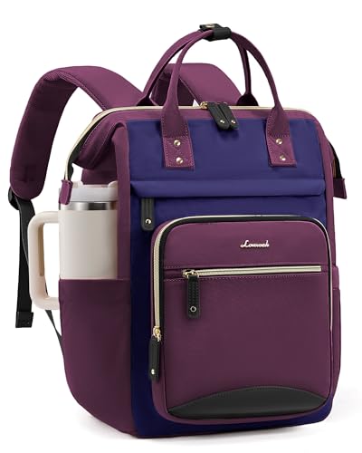 LOVEVOOK Laptop Backpack for Women Work Bag with Large Capacity Cup Side Pocket, 15.6 Inch Waterproof Computer Backpacks (Purple Blue, 15.6INCH) - color: Purple Blue, size: 15.6INCH