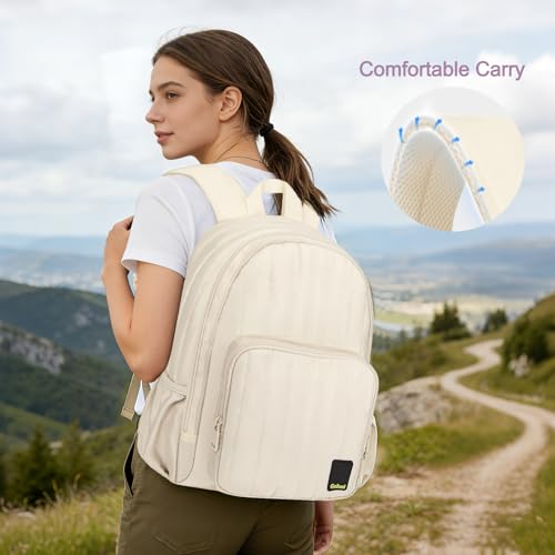 Goloni Puffer Laptop Backpack for Women, 14.7 Inch Waterproof Quilted Backpack,Lightweight Travel Daypack, Casual Laptop Bag,White - color: White