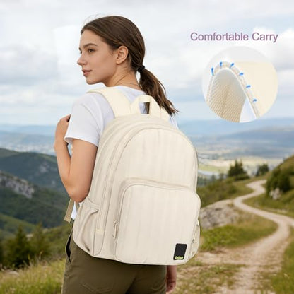 Goloni Puffer Laptop Backpack for Women, 14.7 Inch Waterproof Quilted Backpack,Lightweight Travel Daypack, Casual Laptop Bag,White - color: White