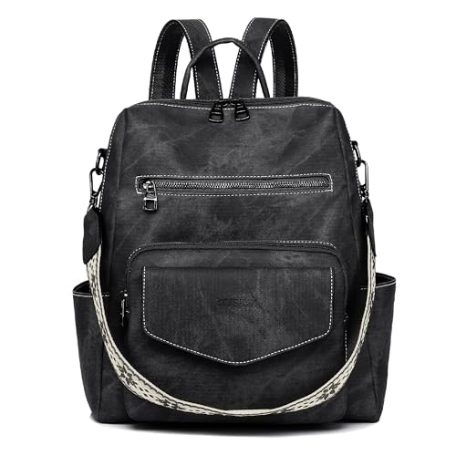 WYFJNX Backpack Purse for Women PU Leather Backpack Ladies Fashion Handbag Designer Shoulder Bag Small Travel Bag Black - color: Black