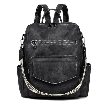 WYFJNX Backpack Purse for Women PU Leather Backpack Ladies Fashion Handbag Designer Shoulder Bag Small Travel Bag Black - color: Black