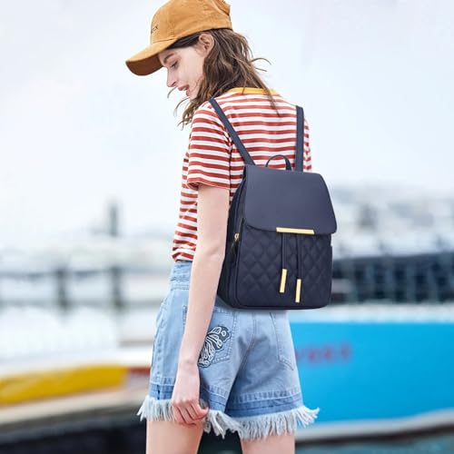KKXIU Quilted Trendy Leather Backpack Purse for Women and Ladies Shoulder Travel Daypacks Bags (Navy) - color: Navy, style: Backpack