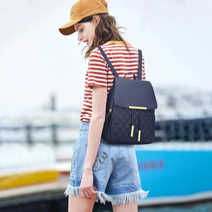 KKXIU Quilted Trendy Leather Backpack Purse for Women and Ladies Shoulder Travel Daypacks Bags (Navy) - color: Navy, style: Backpack