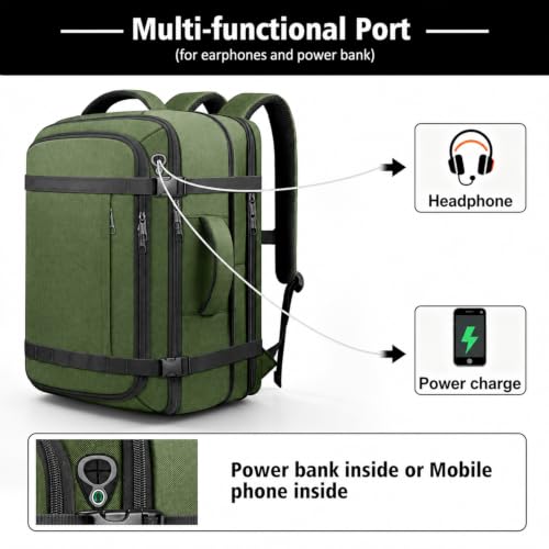 TSA-Friendly Carry On Backpack 35-45L Expandable with LifetimeWarranty - color: Green, size: 17.3inch - 19.2"x13.4"x7.9"(+2.7")