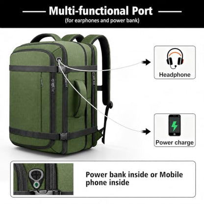 TSA-Friendly Carry On Backpack 35-45L Expandable with LifetimeWarranty - color: Green, size: 17.3inch - 19.2"x13.4"x7.9"(+2.7")