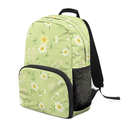 Daisy Green Leaf Print Water-Resistant Polyester School Backpack - 17.3 Inch Laptop Compatible Bookbag with All-over Printing & Bottom for High School/College Daily Use Backpack - color: Daisy Green Leaf Print