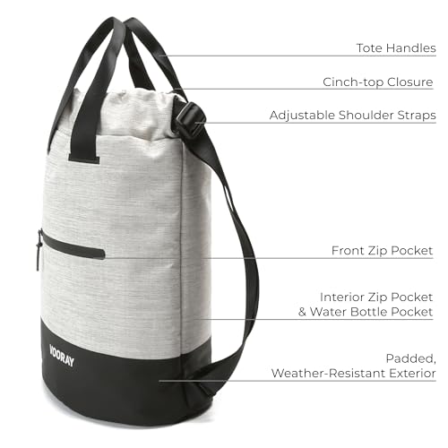 VOORAY 23L Flex Cinch Drawstring Backpack – Lightweight Travel Bag, Weekender & Sports Gym Bag for Women and Men - color: Heather Grey