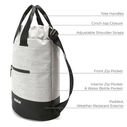 VOORAY 23L Flex Cinch Drawstring Backpack – Lightweight Travel Bag, Weekender & Sports Gym Bag for Women and Men - color: Heather Grey