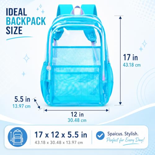 gxtvo Clear Backpack, Heavy Duty Transparent Bookbag, See Through Backpacks for Women Men | Heavy Duty - color: Chic Sky Blue Clear Backpack