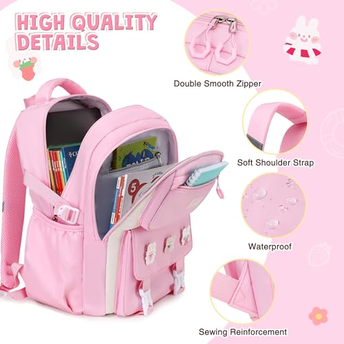 DIGOBAY 3PCS Girls Backpack for School, Hot Pink Large Kids Backpack for Girls with Lunch Box Pencil Case Set for Teen Girl Elementary Primary Middle High College School Bookbag with Cute Pins - color: Hot-pink