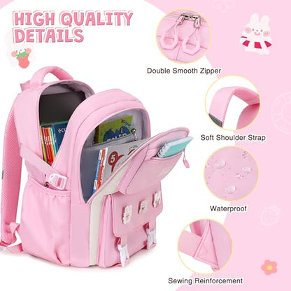 DIGOBAY 3PCS Girls Backpack for School, Hot Pink Large Kids Backpack for Girls with Lunch Box Pencil Case Set for Teen Girl Elementary Primary Middle High College School Bookbag with Cute Pins - color: Hot-pink