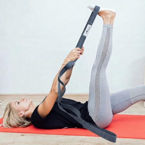 Stretching Strap Yoga Strap Therapy for Home Workout, Exercise, Pilates and Gymnastics, 10 Loops Non-Elastic Stretch Bands - color: Grey