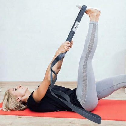 Stretching Strap Yoga Strap Therapy for Home Workout, Exercise, Pilates and Gymnastics, 10 Loops Non-Elastic Stretch Bands - color: Grey
