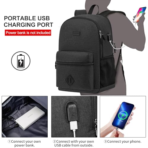 Casual Laptop Backpack,School Backpack Large Bookbag with USB for High School College Students Office Business, Black - color: Black, size: 15.6 Inch