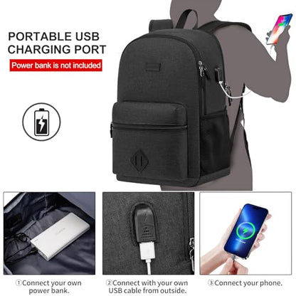 Casual Laptop Backpack,School Backpack Large Bookbag with USB for High School College Students Office Business, Black - color: Black, size: 15.6 Inch