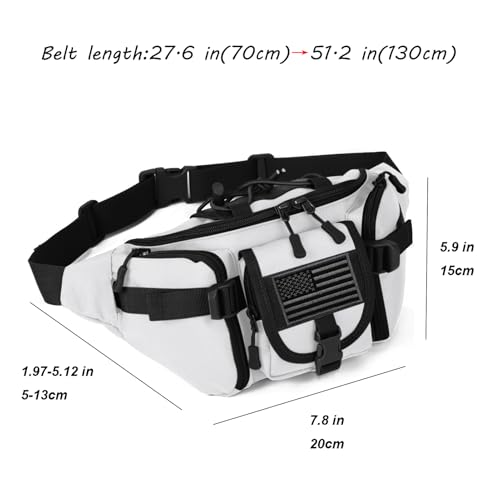 ArcEnCiel Tactical Fanny Pack for Men Women Waist Bag Hip Belt Outdoor Hiking Fishing Bumbag with Patch（White) - color: White