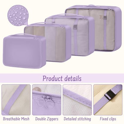 9 Set Packing Cubes for Travel Essentials - Lightweight Carry-On Luggage Organizer Bags with Shoe, Clothes & Laundry Bags for Airplane, Family & Business Travel, Light purple - color: Light purple
