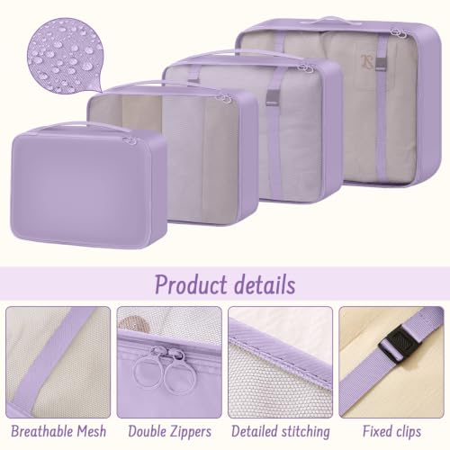 9 Set Packing Cubes for Travel Essentials - Lightweight Carry-On Luggage Organizer Bags with Shoe, Clothes & Laundry Bags for Airplane, Family & Business Travel, Light purple - color: Light purple