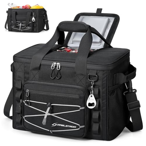 Maelstrom Soft Sided Cooler Bag, 30/40 Can Collapsible Insulated Ice Chest, Large Leakproof Portable Storage for Camping, Travel, Kayaking & Beach - color: 4.Black with lid, size: 30 Can
