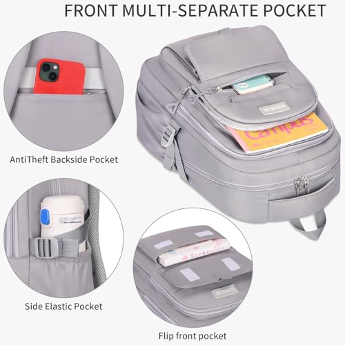 School backpack for Girls, Aesthetic Backpack for Women Men Cute Bookbag Preppy College (Grey) - color: Grey