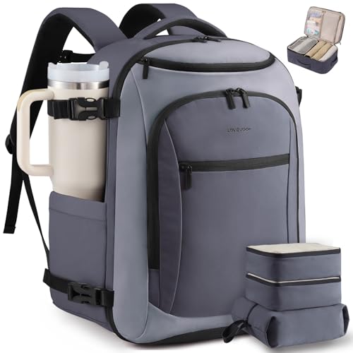 LOVEVOOK 40L Travel Backpack for Women & Men,Airline Approved Carry On Backpack with 3 Packing Cubes，TSA Carry on Luggage，Waterproof Personal Item Bag, Weekender Essentials Backpacks fits 18" Laptop - color: Blue/Gray, size: 40L-4PCS